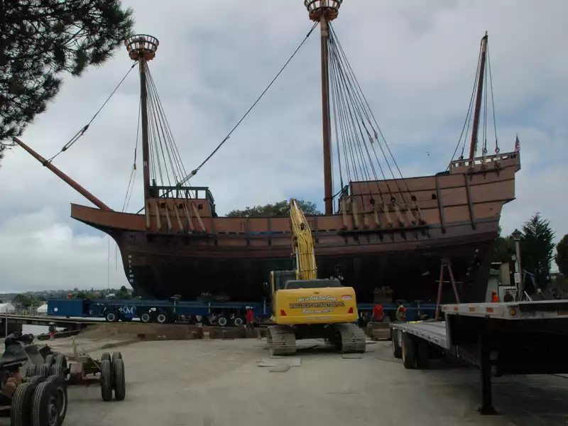 Whillock Contracting moving the San Salvador Spanish Galleon so it can be launched for the San Diego Maritime Museum.